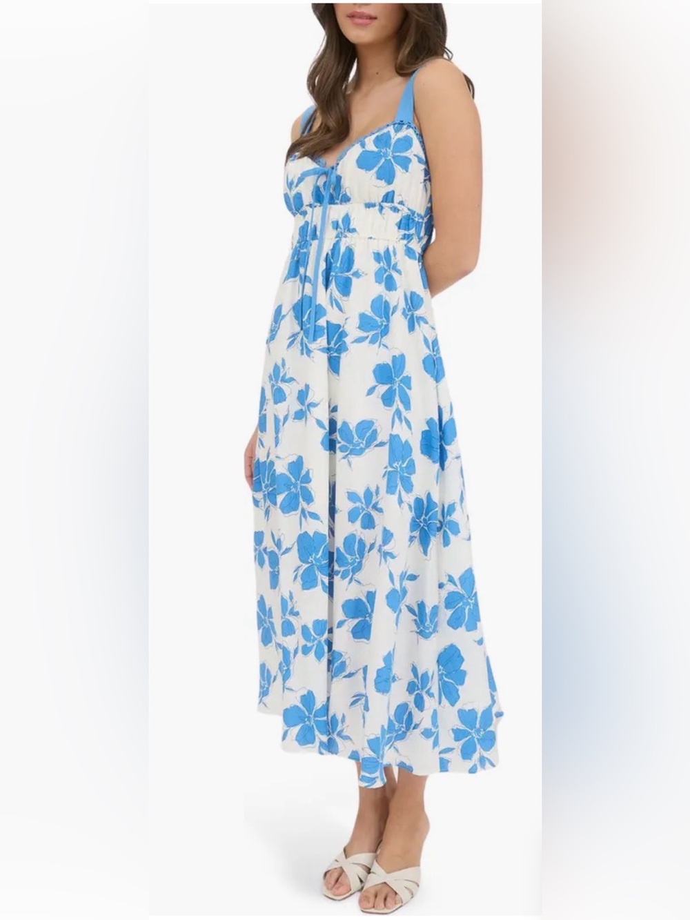Blu Pepper Blue White Floral Midi Dress M Cottagecore Coastal Vacation Sundress - Picture 13 of 13